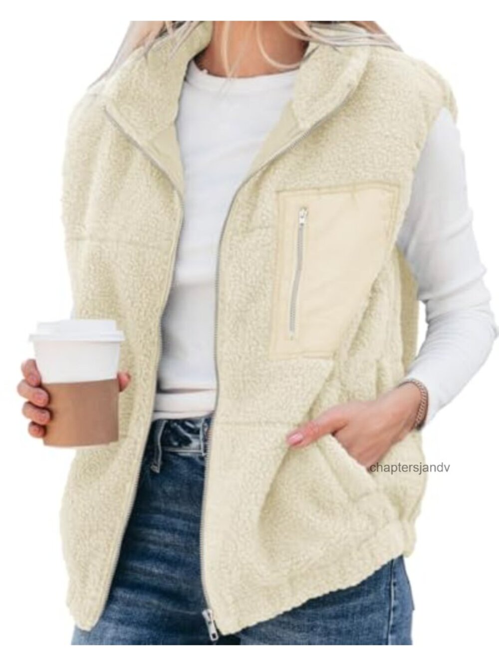 Oversized Sherpa Fleece Vest Zip Up Turn Down Collar Sleeveless Outerwear